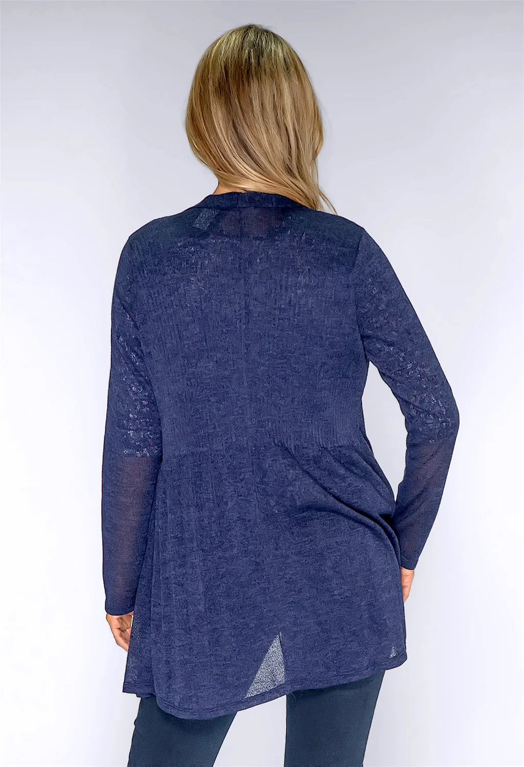 Navy Plisse Open Cardigan