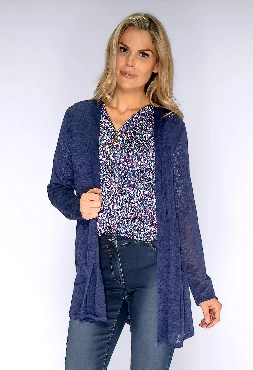 Navy Plisse Open Cardigan