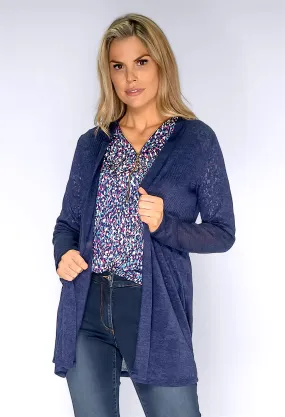 Navy Plisse Open Cardigan