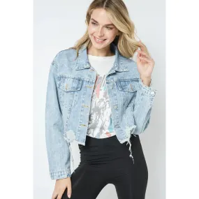 Nena Ripped Denim Cropped Jacket