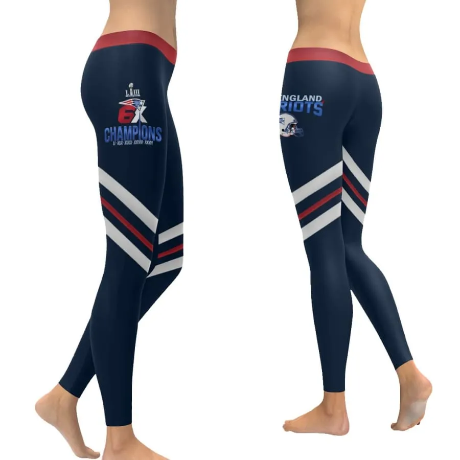 New England Patriots Super Bowl 6X Champions Leggings Blue Red Stripe