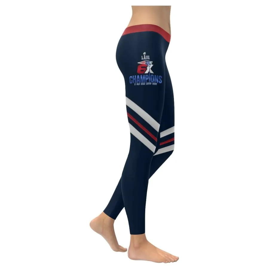 New England Patriots Super Bowl 6X Champions Leggings Blue Red Stripe