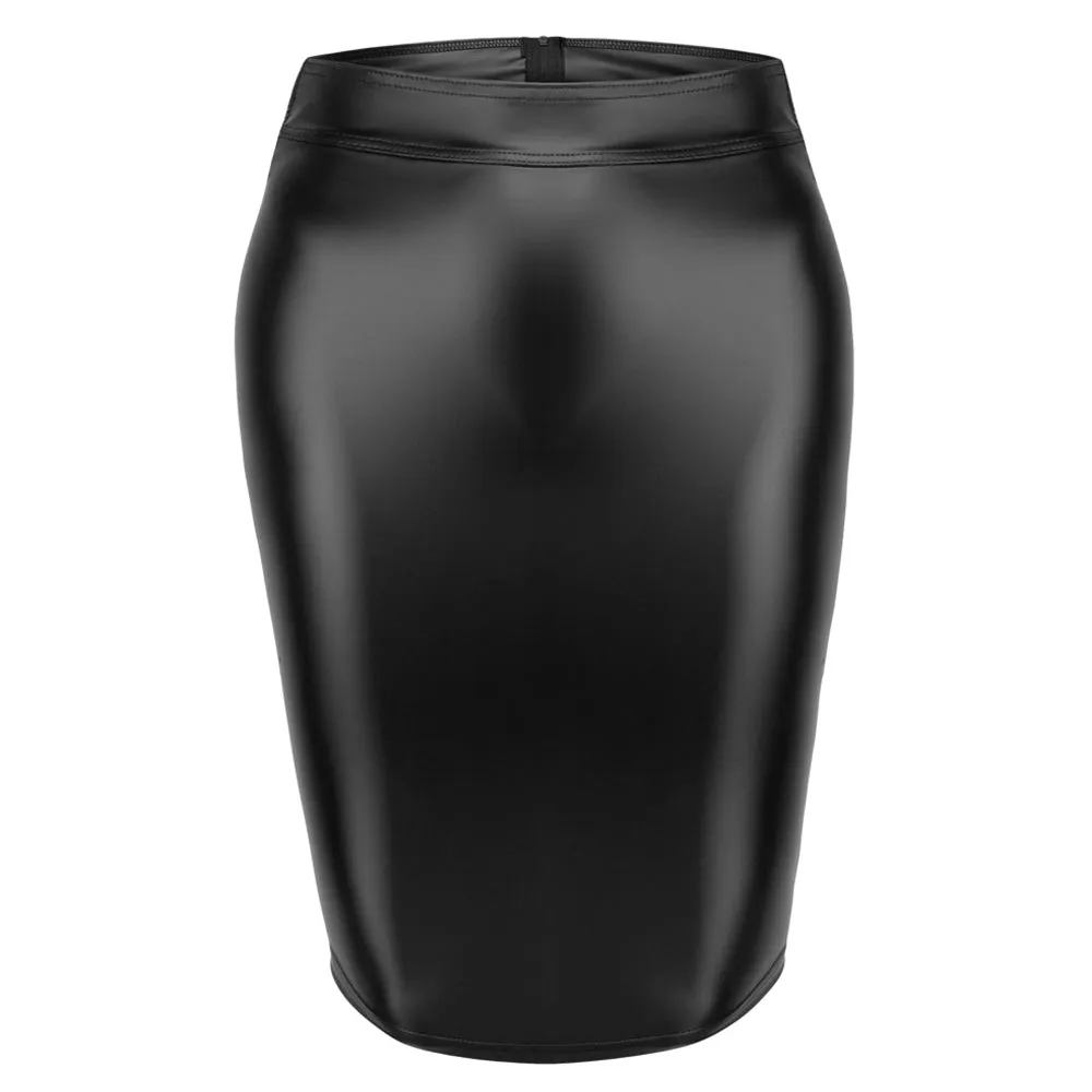 Noir Handmade Powerwetlook Zip-Up Corset Lacing Pencil Skirt - Curvy