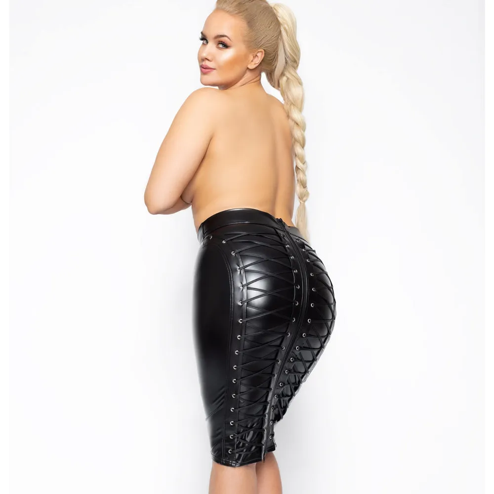 Noir Handmade Powerwetlook Zip-Up Corset Lacing Pencil Skirt - Curvy