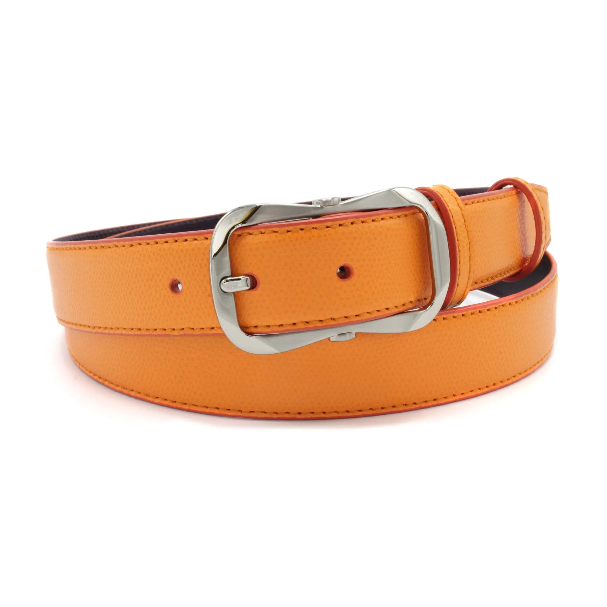 Novak Narrow Tangerine Saffiano Frame Belt