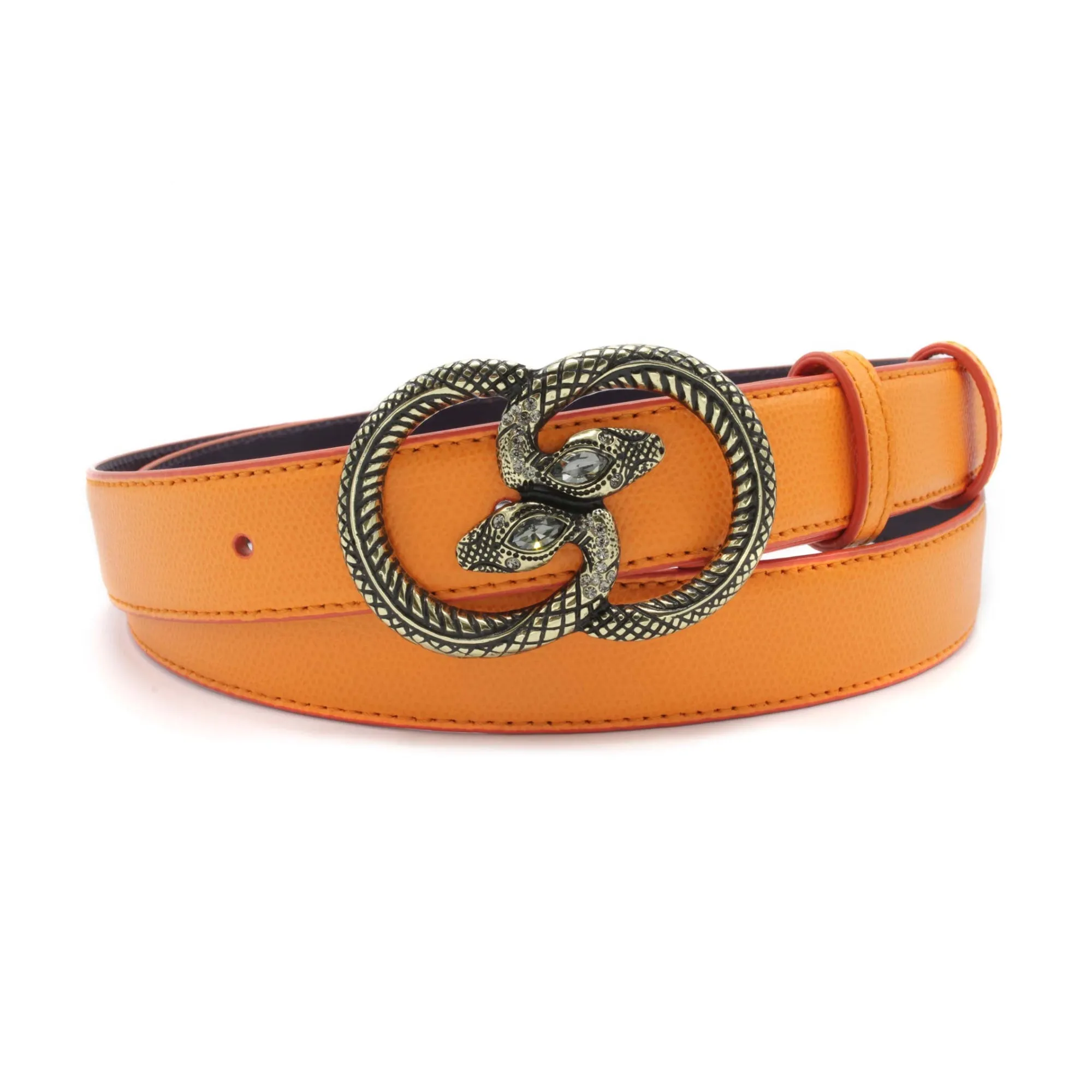 Novak Narrow Tangerine Saffiano Snake Belt