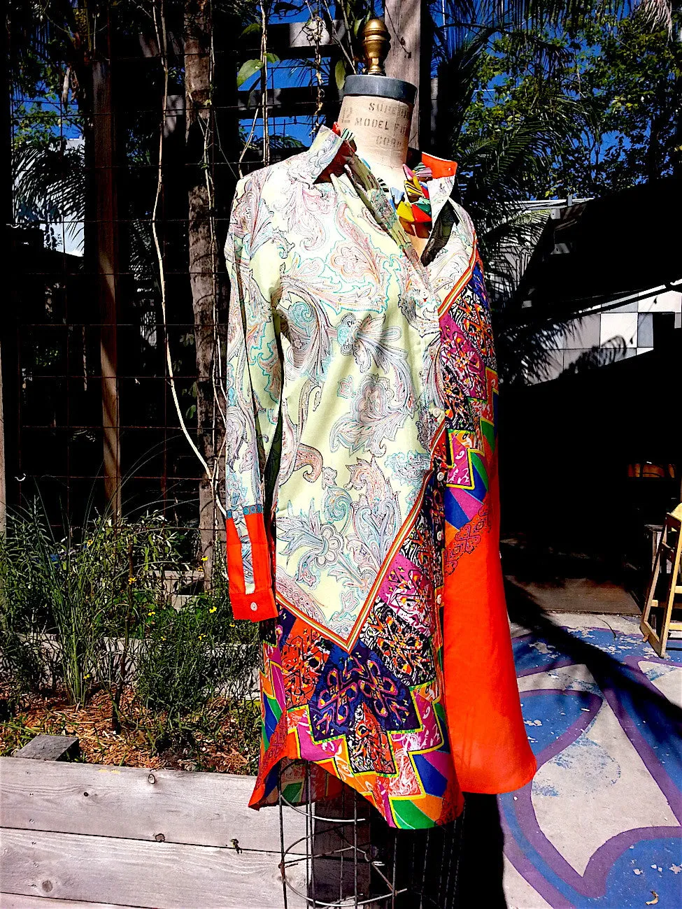 Paisley Colorblock Shirtdress Silk and Cotton