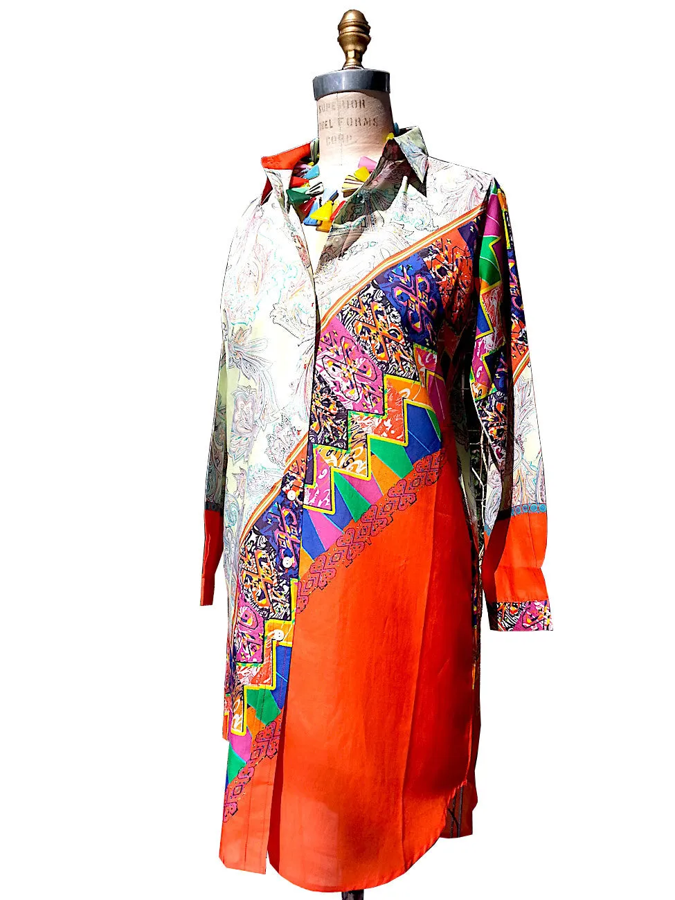 Paisley Colorblock Shirtdress Silk and Cotton