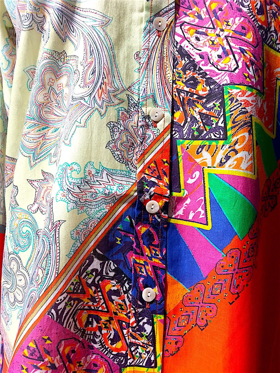 Paisley Colorblock Shirtdress Silk and Cotton