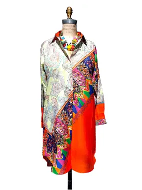 Paisley Colorblock Shirtdress Silk and Cotton