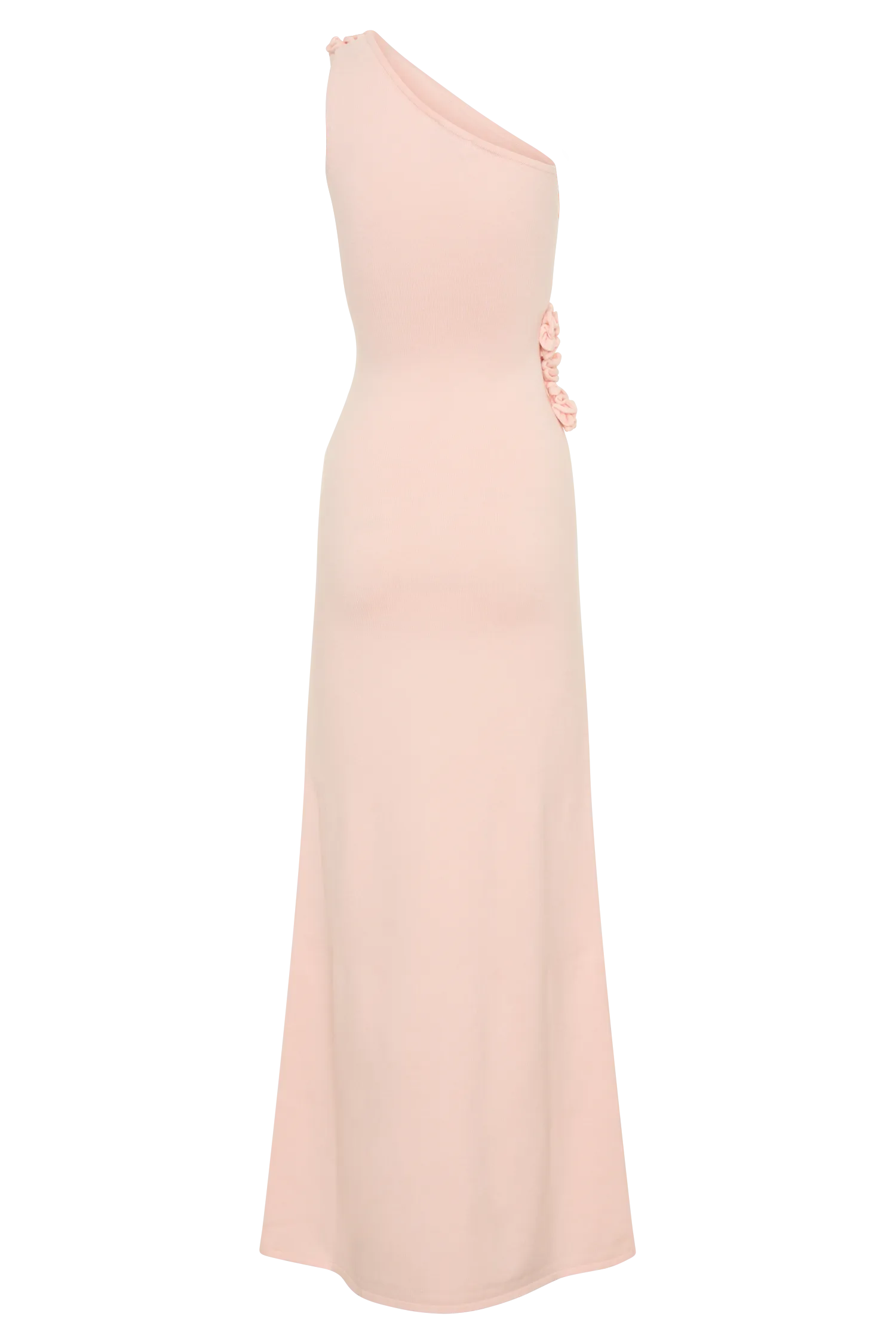 Paloma One Shoulder Knit Maxi Dress With Flowers - Baby Pink