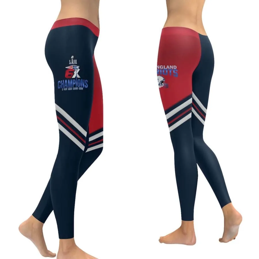 patriots Leggings Navy Red Colorblock Stripe Nfl 6x champions Yoga Pants