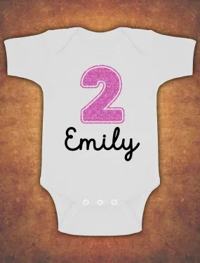 Personalised 2nd Birthday Second Cute Baby Kids Body Suit Vest Glitter Girl