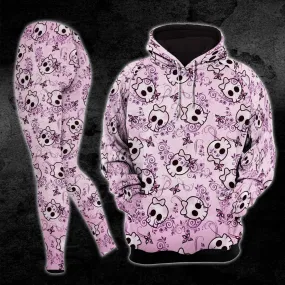 Pink Pastel Cute Skull Pattern Combo Hoodie and Leggings