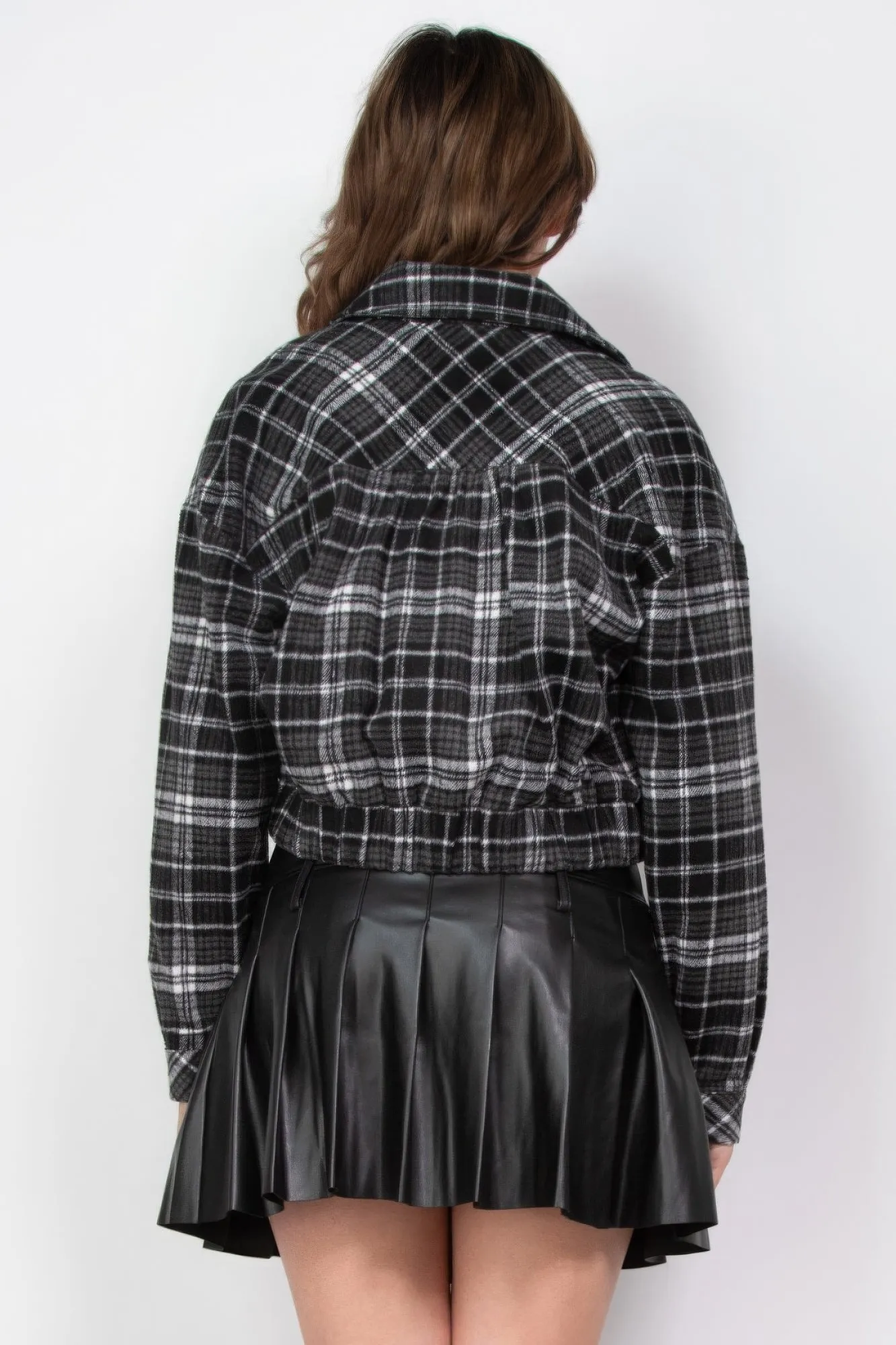 Plaid Button-down Crop Jacket