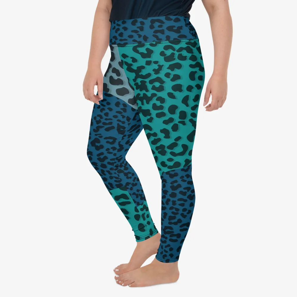 Plus Size Animal Printed Leggings "FrankenCheetah" Blue/Teal