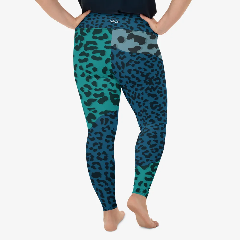 Plus Size Animal Printed Leggings "FrankenCheetah" Blue/Teal