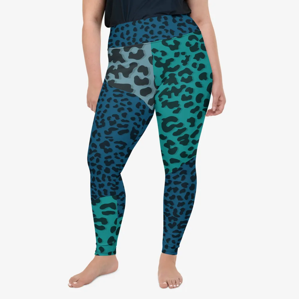 Plus Size Animal Printed Leggings "FrankenCheetah" Blue/Teal