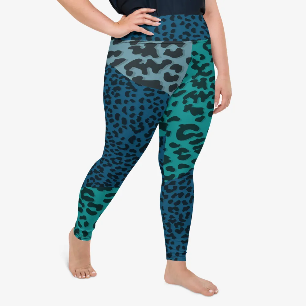 Plus Size Animal Printed Leggings "FrankenCheetah" Blue/Teal