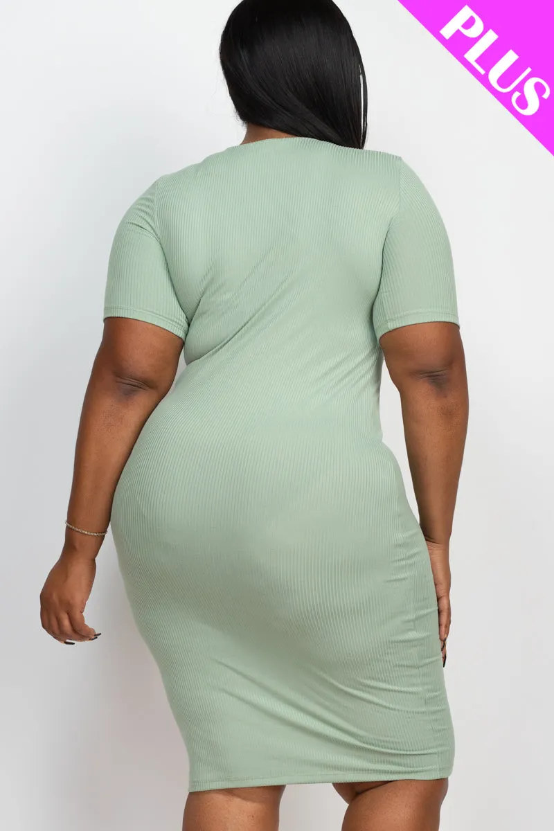 Plus Size Ribbed Short Sleeve Bodycon Midi Dress (CAPELLA)