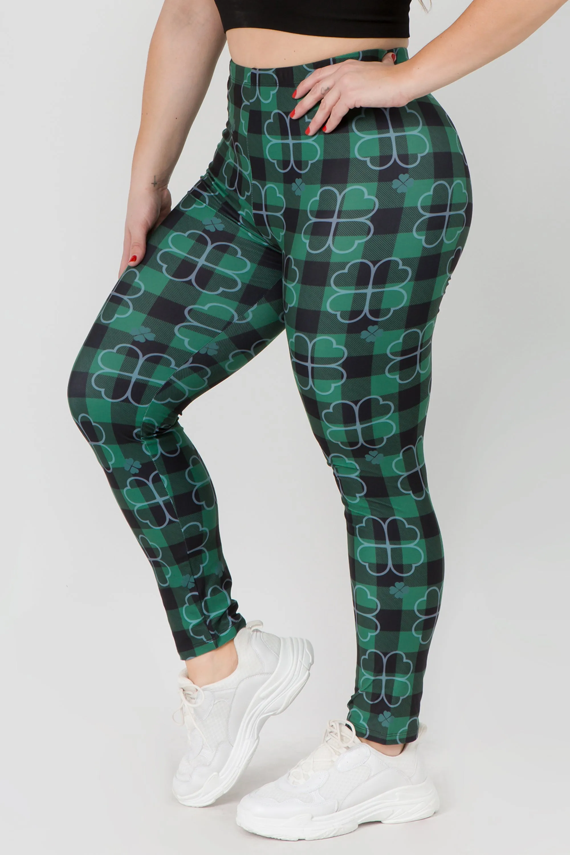 Plus Size Stay Lucky Green Clover Printed Leggings