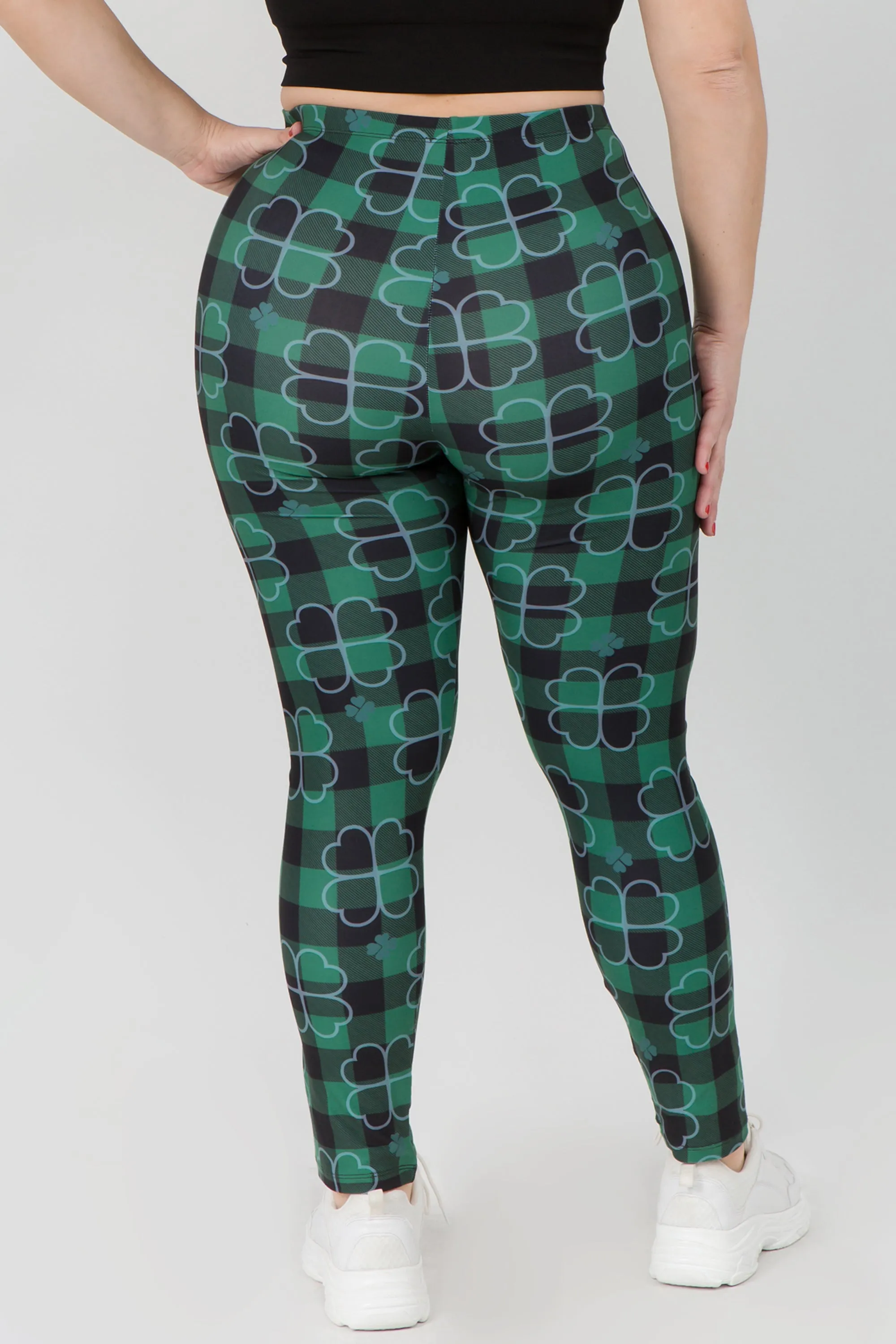 Plus Size Stay Lucky Green Clover Printed Leggings