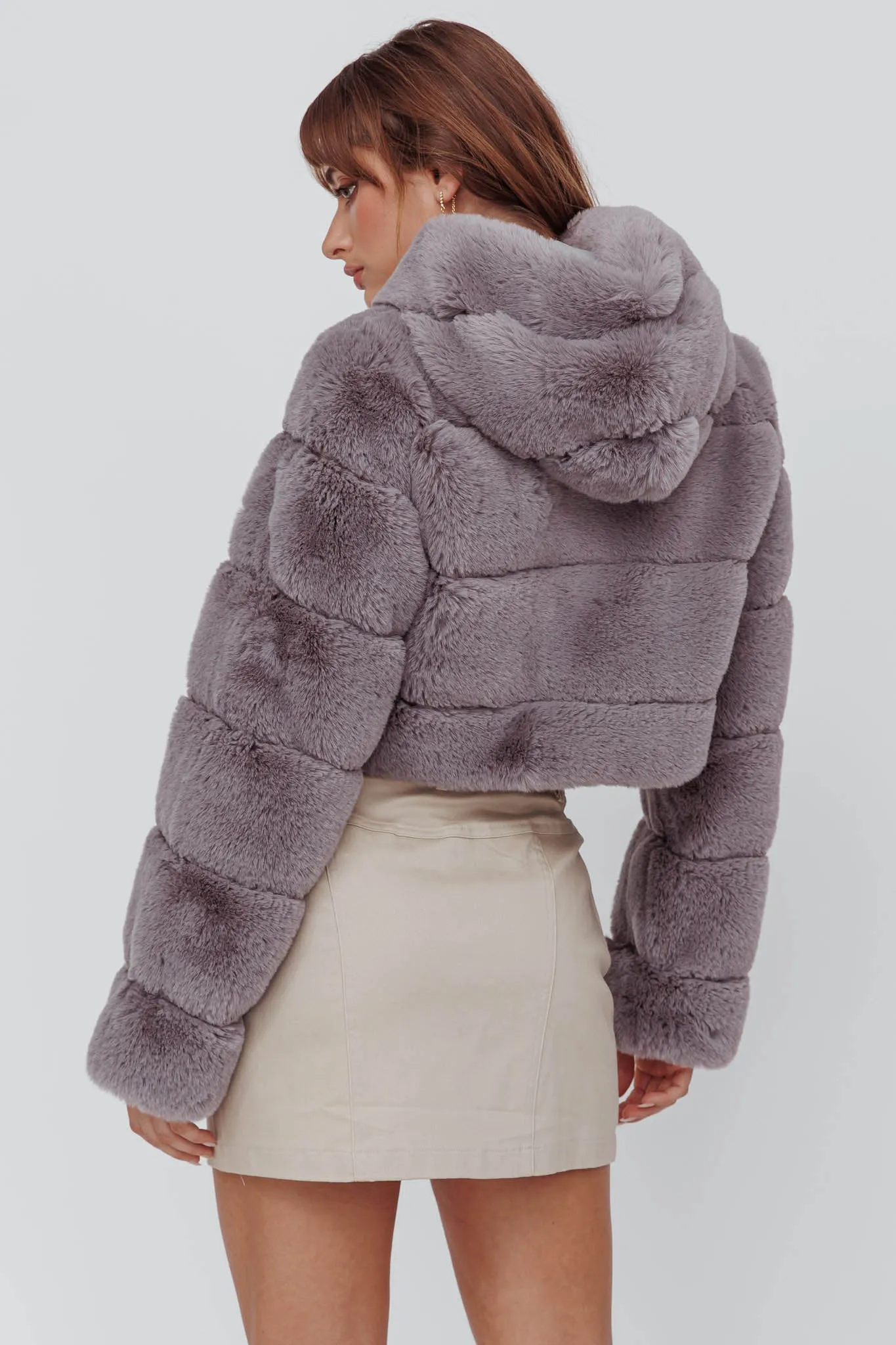 Polina Hooded Faux Fur Jacket Grey