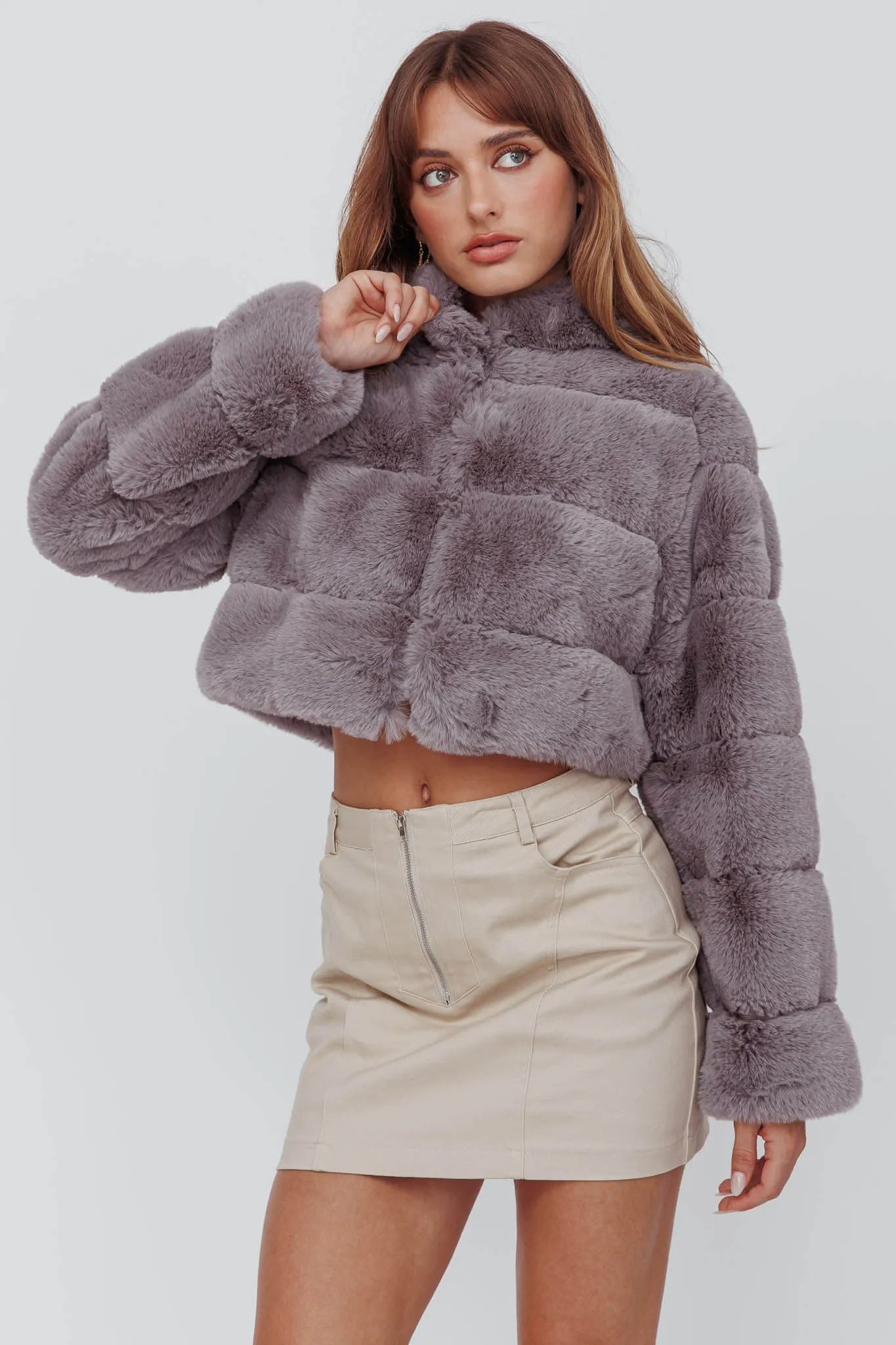 Polina Hooded Faux Fur Jacket Grey