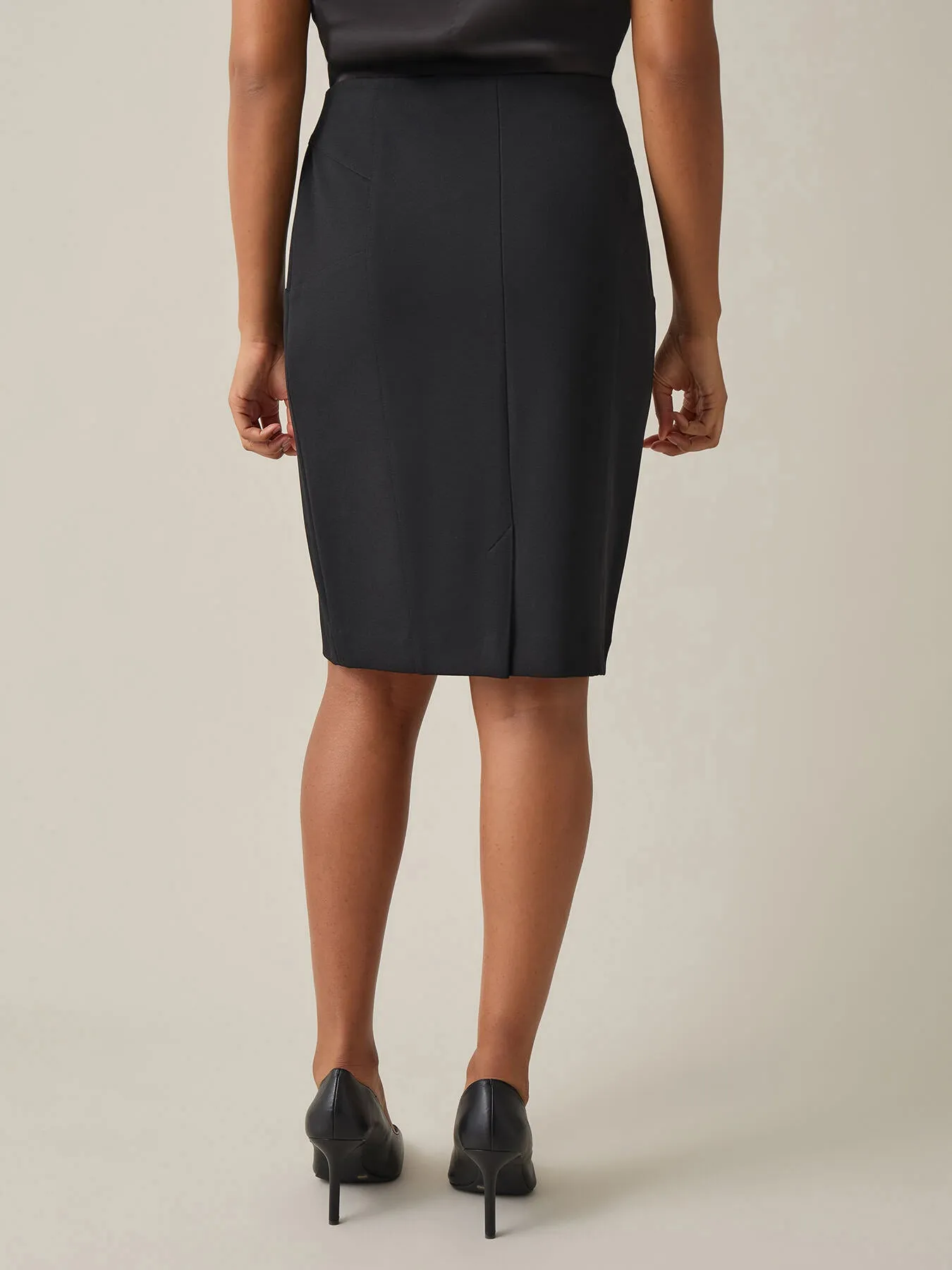 Pull-On Knee-Length Skirt, Black