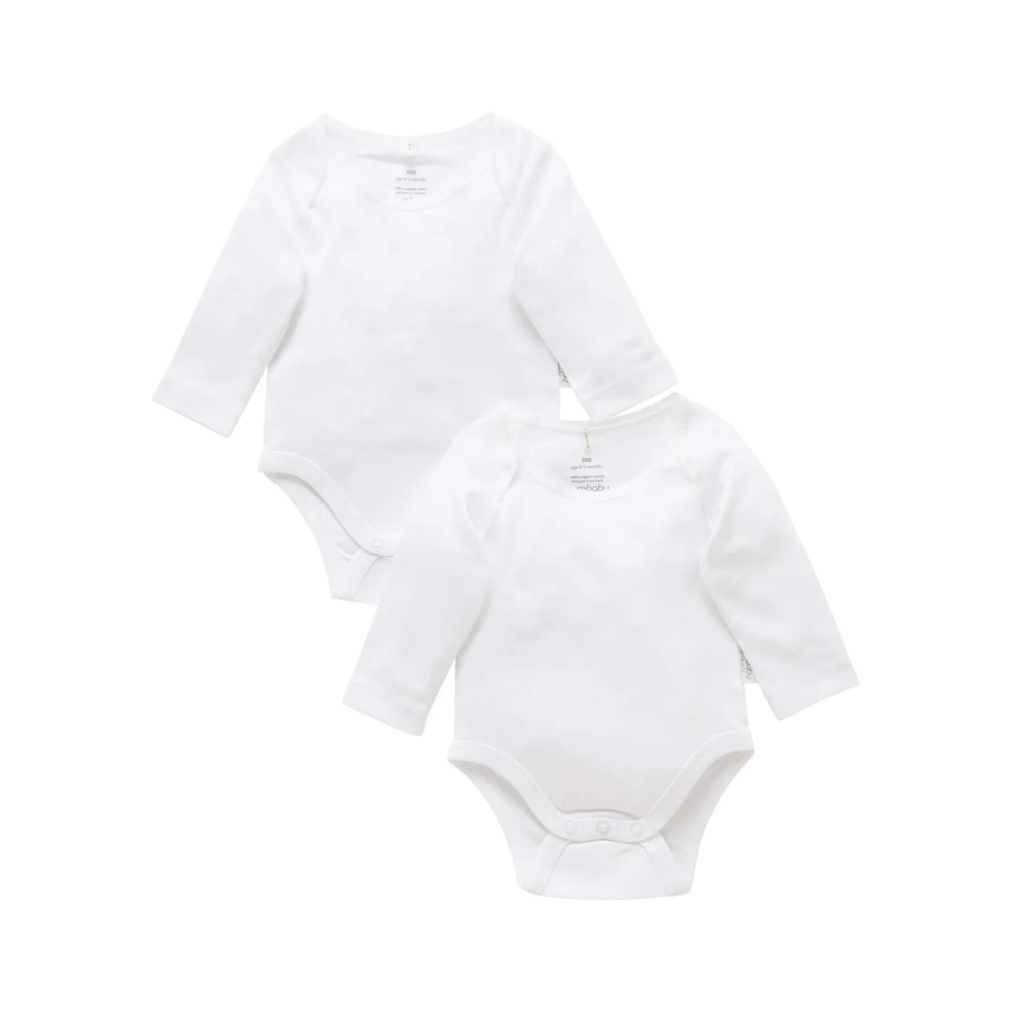 Purebaby Easy Neck L/S Bodysuit 2 Pack - White