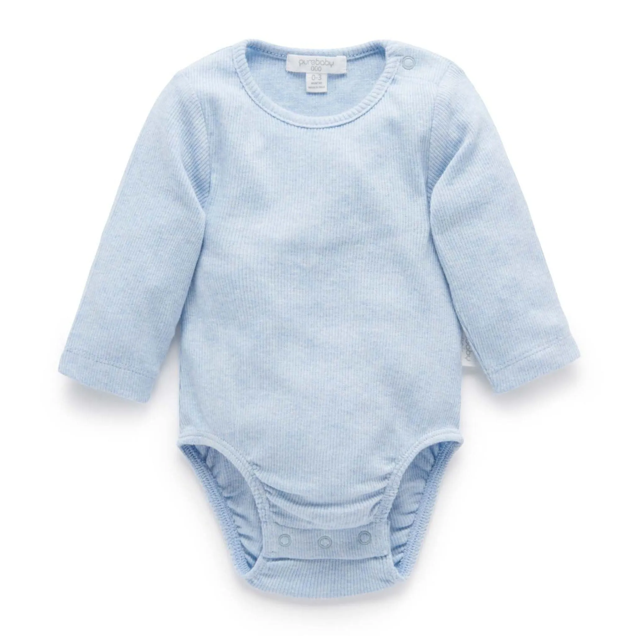 Purebaby Ribbed Bodysuit Long Sleeve - Pale Blue Melange