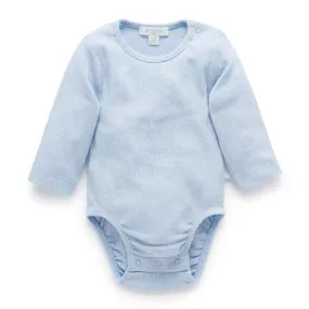 Purebaby Ribbed Bodysuit Long Sleeve - Pale Blue Melange