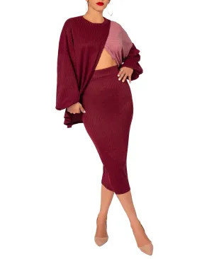 "Tarana" Burgundy Pencil Skirt