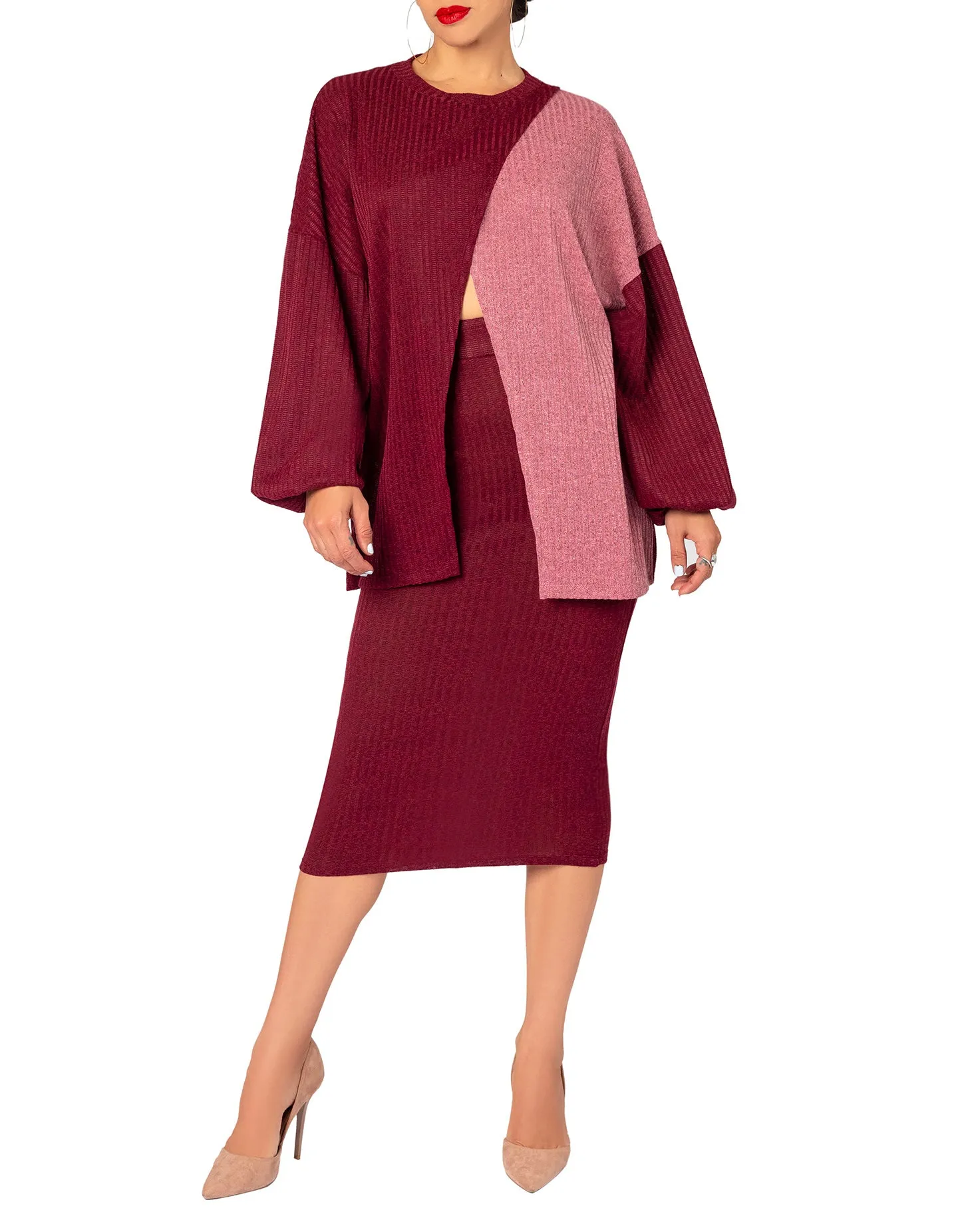 "Tarana" Burgundy Pencil Skirt