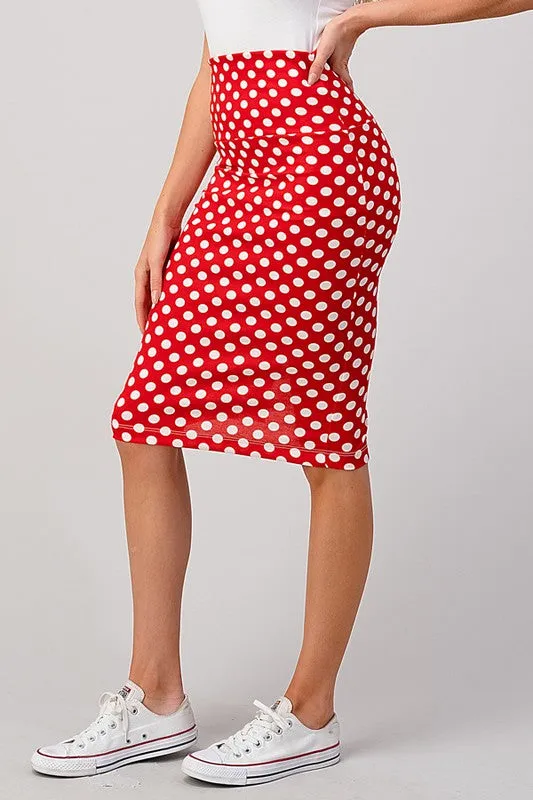 Red polka dot pencil skirt