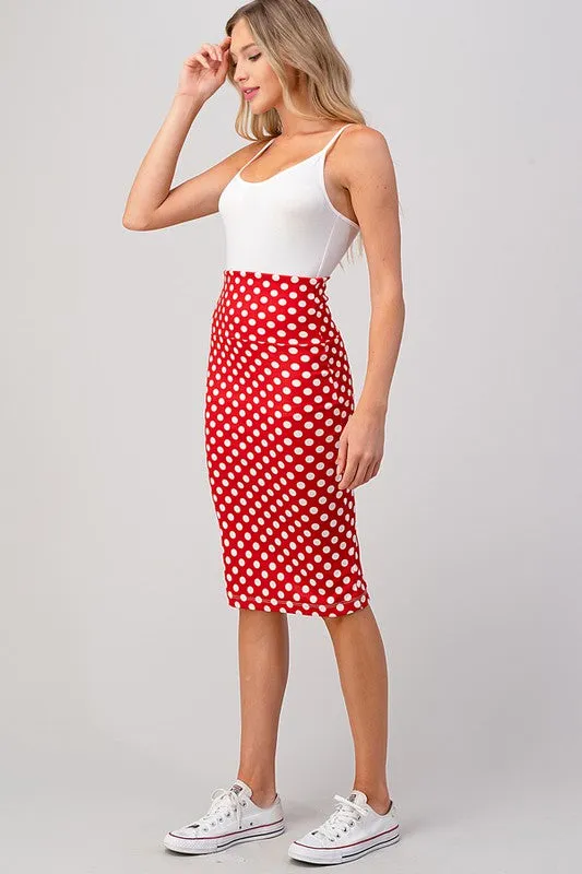 Red polka dot pencil skirt