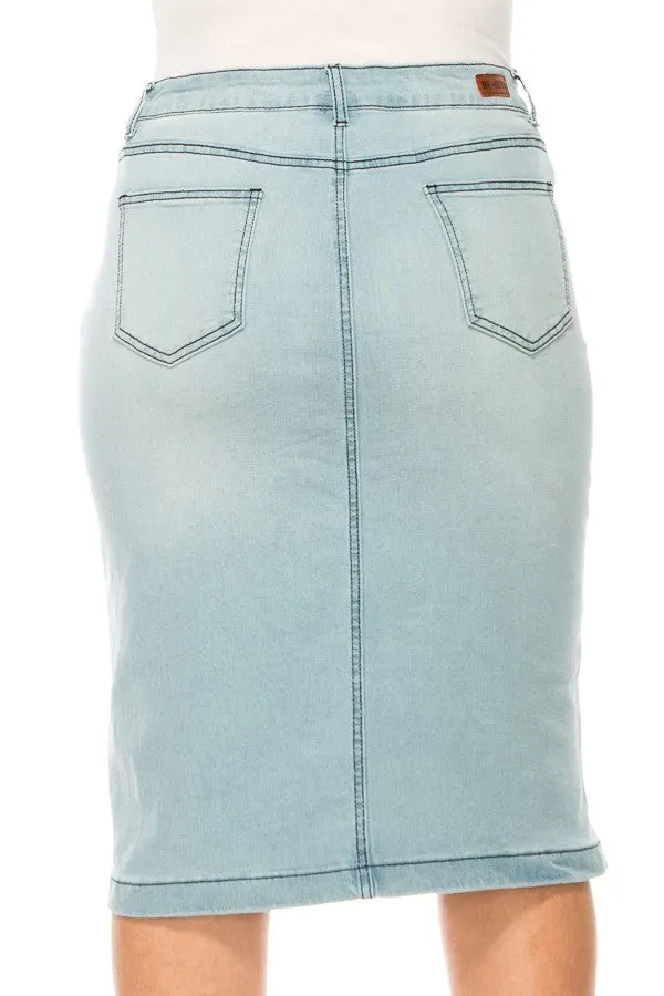 Retro Whitewashed Denim Skirt Plus