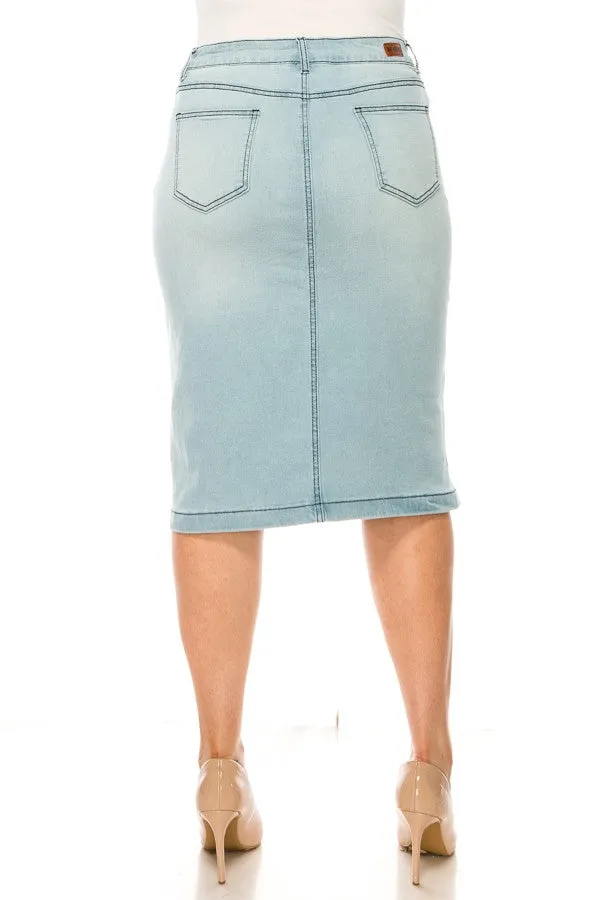 Retro Whitewashed Denim Skirt Plus