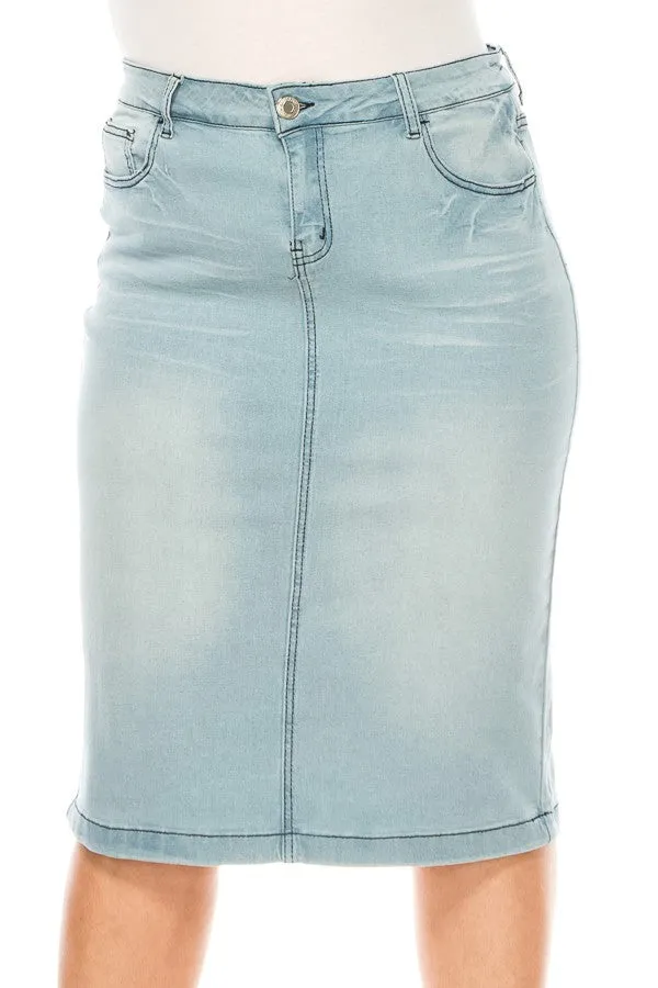 Retro Whitewashed Denim Skirt Plus