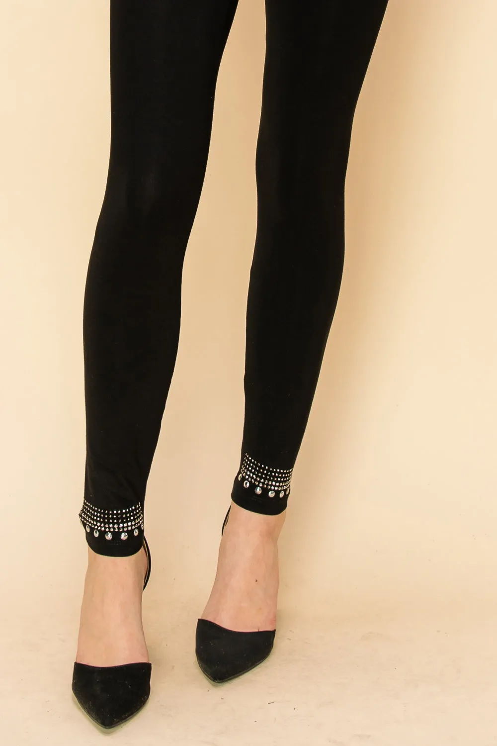 Rhinestone and Stud Embellished Leggings