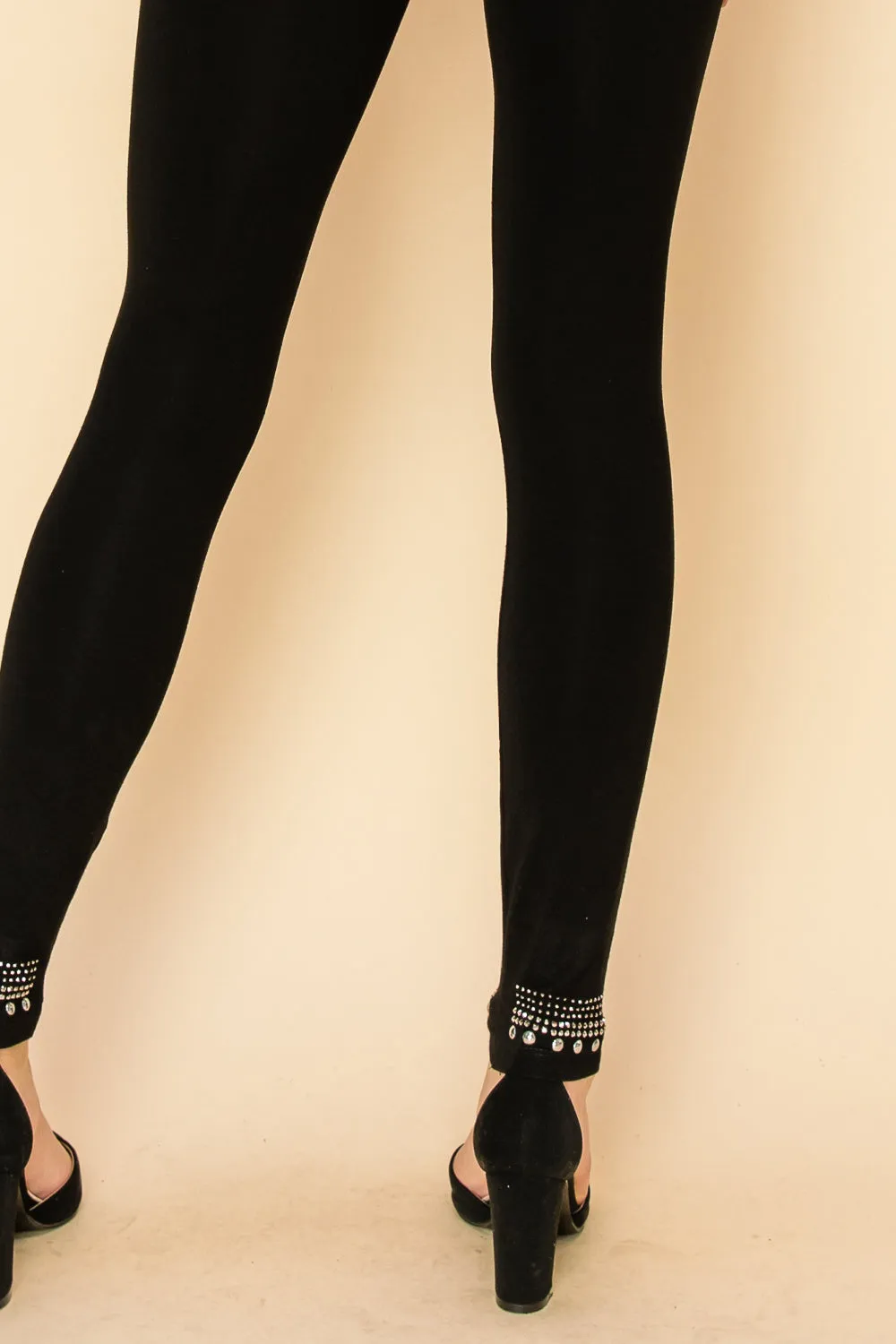 Rhinestone and Stud Embellished Leggings