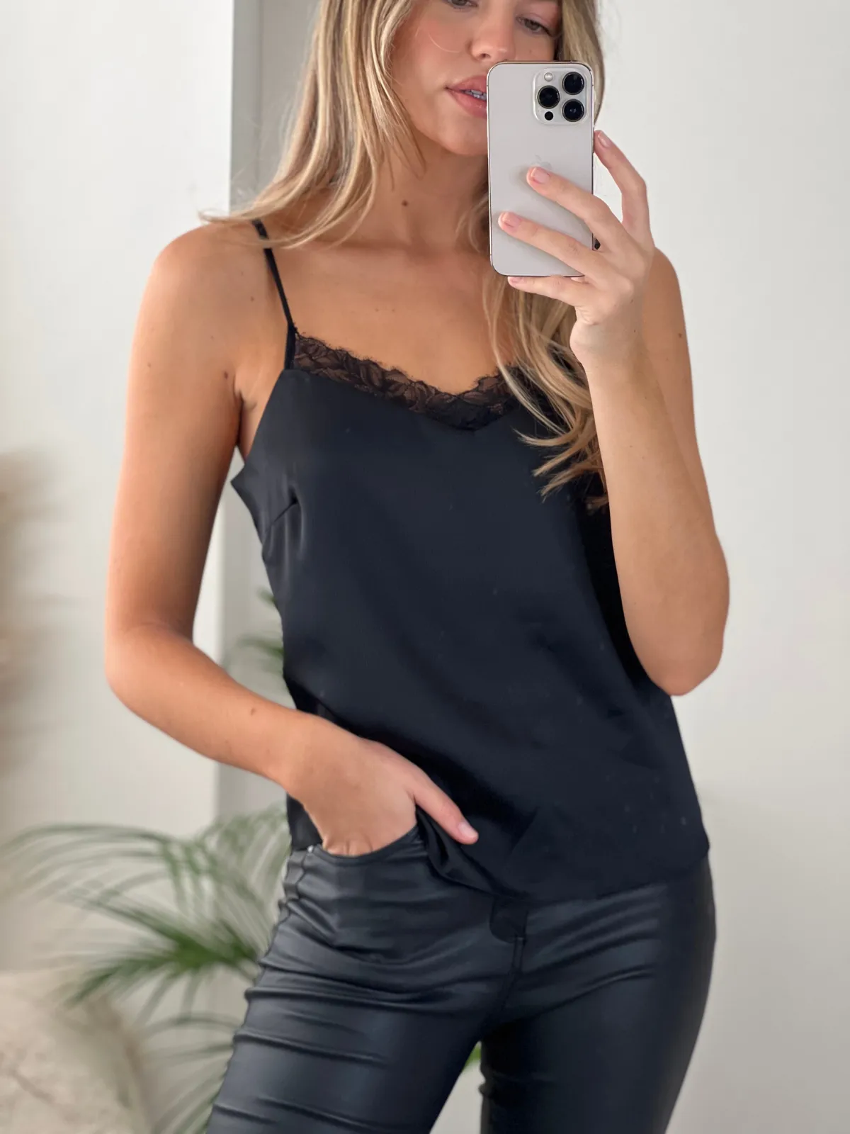 Rose Black Lace Insert Cami Top