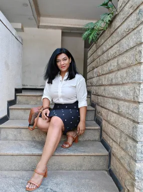 Set of Two White Linen Shirt and Black Handloom Pencil Skirt