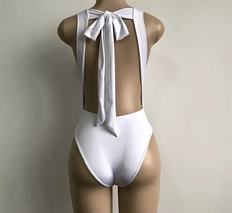 Sexy bow tie backless bodysuit top