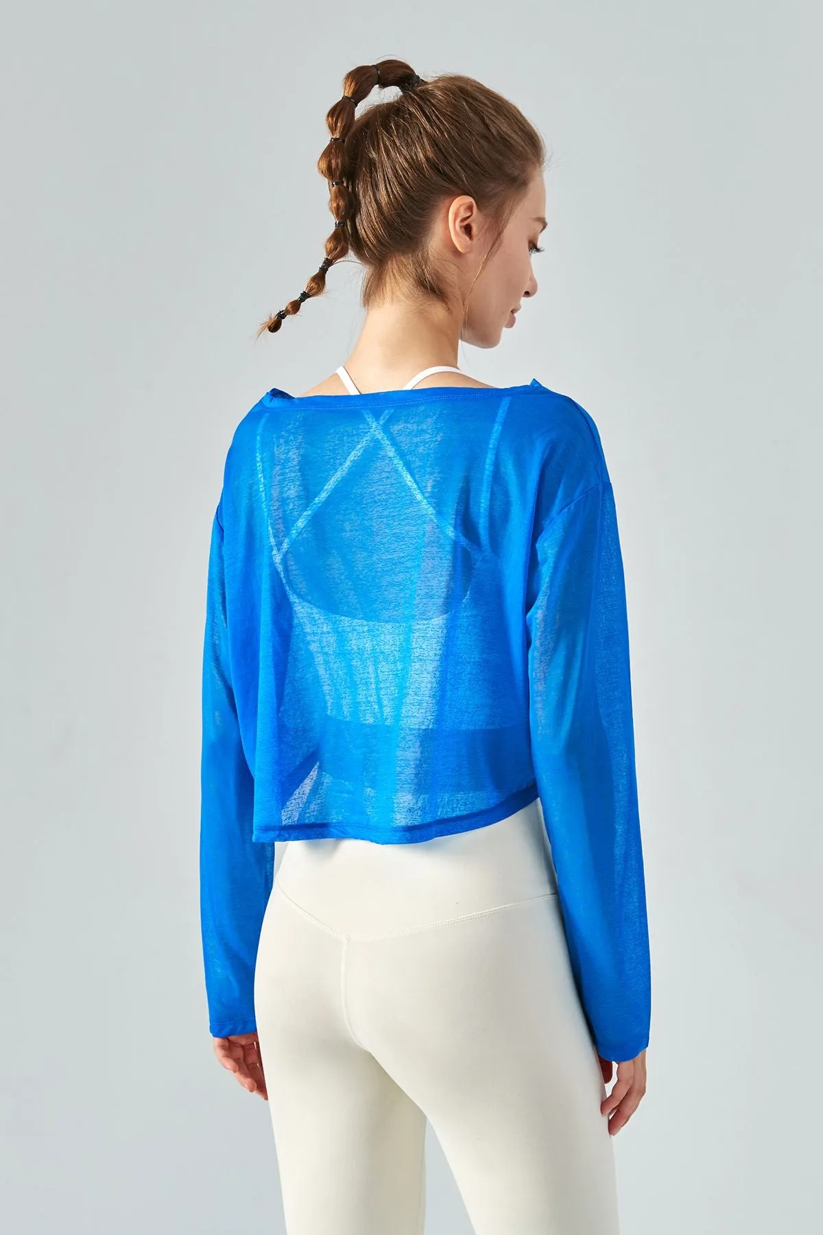 Sheer Mesh Long Sleeve Crop Shirts