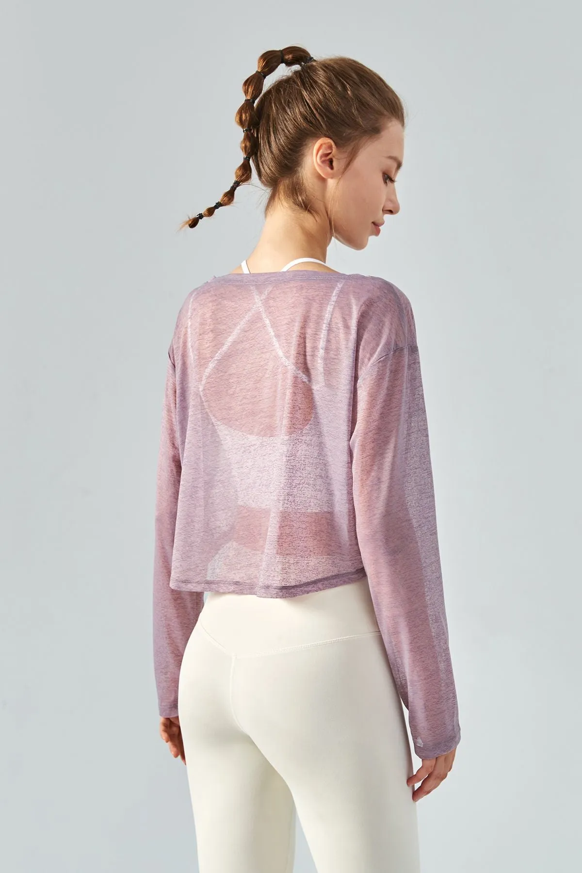 Sheer Mesh Long Sleeve Crop Shirts