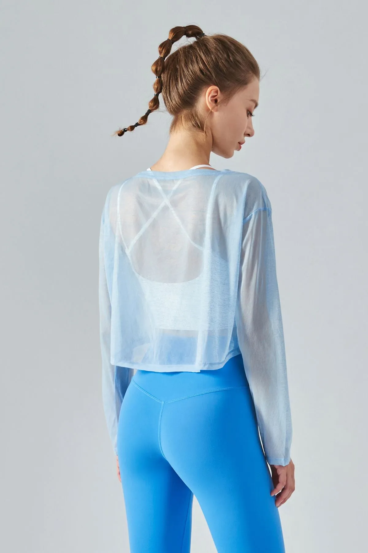 Sheer Mesh Long Sleeve Crop Shirts