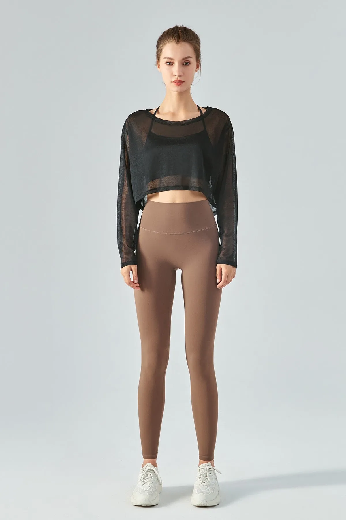 Sheer Mesh Long Sleeve Crop Shirts