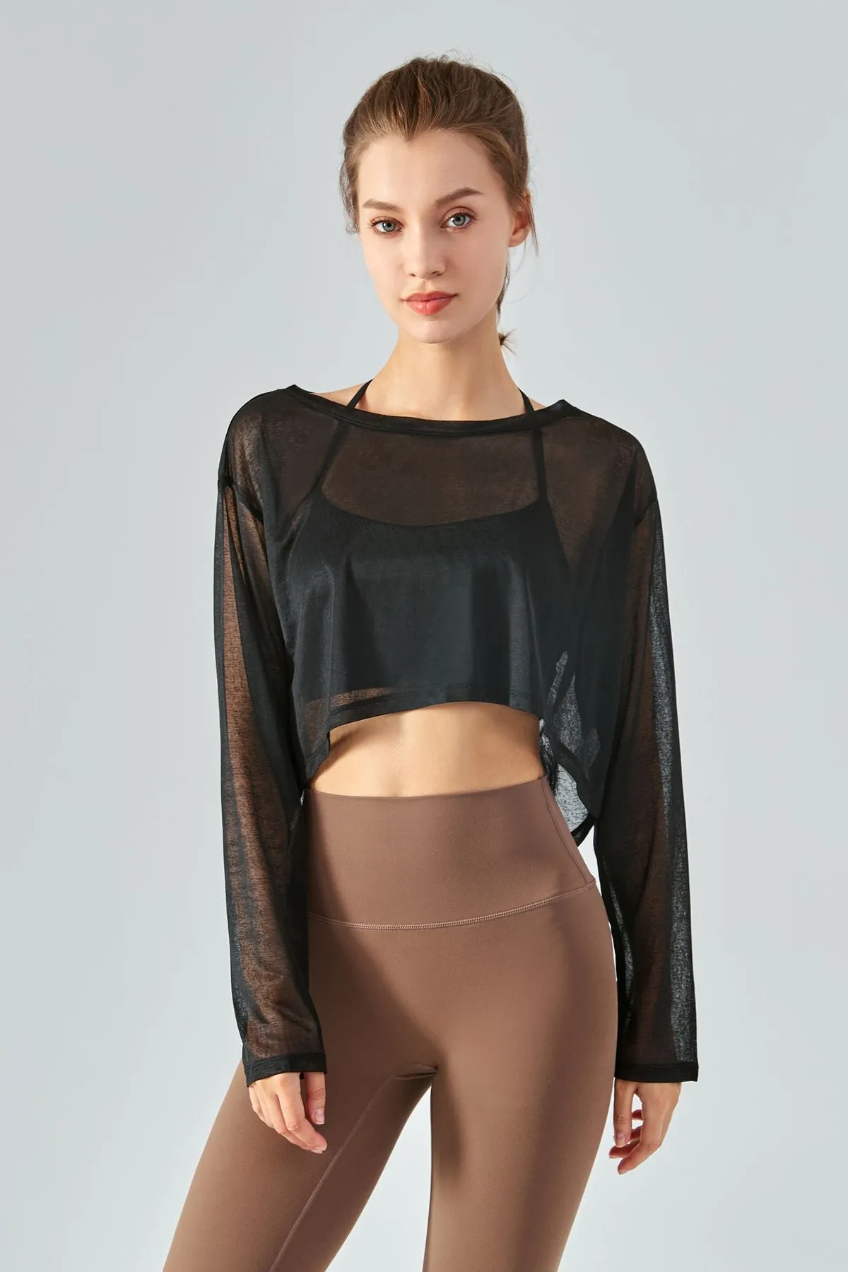 Sheer Mesh Long Sleeve Crop Shirts