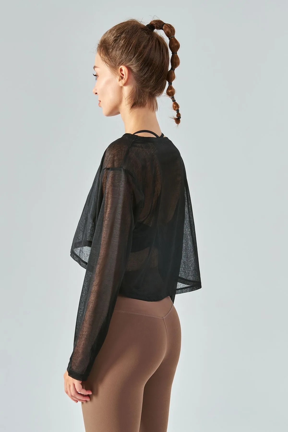 Sheer Mesh Long Sleeve Crop Shirts